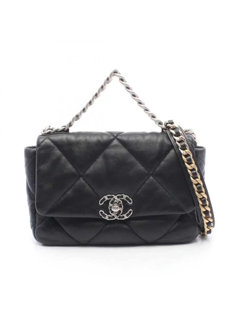 Chanel Shoulder Bag 19 Dizeneuf Quilted 2-Way Black Leather 19 Chain